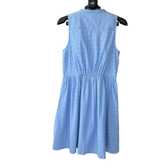 J. Crew Eyelet Dress Blue Size 10 Sleeveless Button Down Lined Mini Shirtdress - Picture 2 of 13